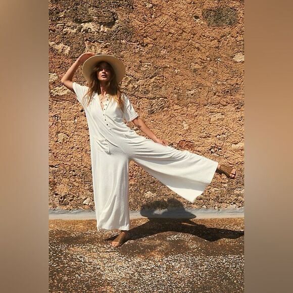 NEW FREE PEOPLE Sz S MY GO TO JUMPSUIT ONE PIECE JUMPER IVORY - Picture 1 of 2
